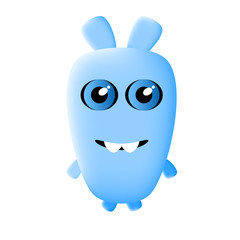 Blue Cute Funny Cartoon Monster. Vector Illustration
