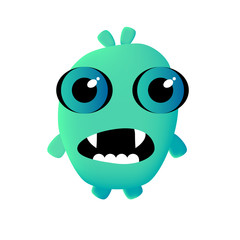 Green Cute Funny Cartoon Monster. Vector Illustration