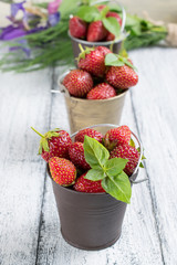 Strawberry in a small bucket