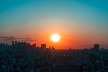 Naklejka na ściany i meble Sunset view in Tokyo