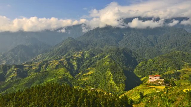 Timelapse video of Rice terrace at Sapa valley in a cloudy day, Vietnam 