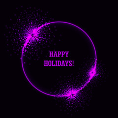 Festive Fireworks New Year Circle Frame. Happy Holidays Vector Illustration