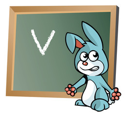 Obraz premium Alphabet on chalkboard with bunny
