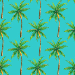 Summer seamless pattern with palm tree.Tropical beach nature vector illustration. Perfect for wallpapers, pattern fills, web page backgrounds, surface textures, textile