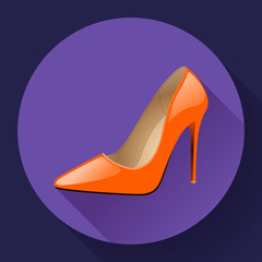 Fashionable woman shoes vector Icon. High heels. Flat design style
