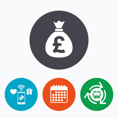 Money bag sign icon. Pound GBP currency.