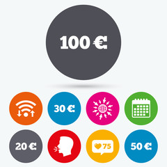 Money in Euro icons. Hundred, fifty EUR.