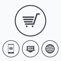 Online shopping icons. Smartphone, cart, buy.
