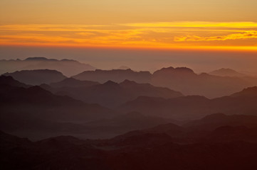Panorama rocks of holy ground Mount Sinai on the sunrise, Egypt