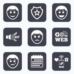 Human smile face icons. Happy, sad, cry.