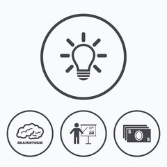 Presentation billboard, brainstorm. Cash money.