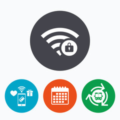 Wifi locked sign. Pass Wi-fi symbol. Wireless.