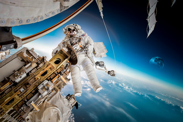 International Space Station and astronaut.