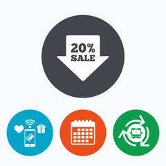 20 percent sale arrow tag sign icon.