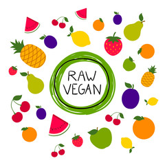 Vector Illustration of a Colorful Fruit Raw Vegan Background