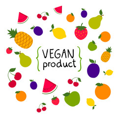 Vector Illustration of a Colorful Fruit Vegan Background