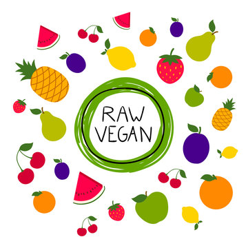 Vector Illustration of a Colorful Fruit Raw Vegan Background