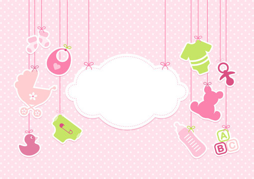 Card Baby Girl Symbols Hanging Cloud Pink