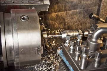 in metal workshop - milling machine