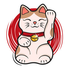Vector illustration of maneki neko. Japanese lucky cat  