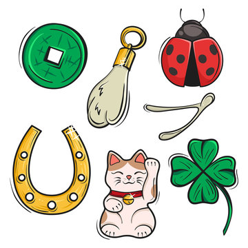 Vector set of Lucky Charms, Symbols and Talismans. 