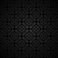 Ornamental black background with vintage curly pattern
