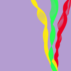 Three bright wavy ribbon on a purple background