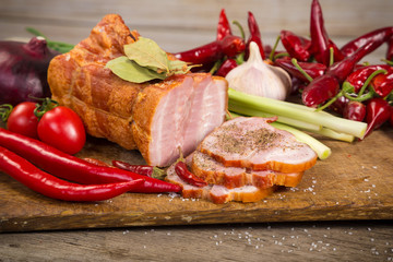 chopped bacon with spices and vegetables