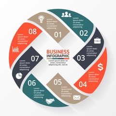 Vector circle arrows X infographic, diagram, graph, presentation, chart. Business cycle concept with 8 options, parts, steps, processes. Info graphic error data, mistake template.