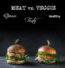 Meat and veggie burgers