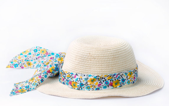 Closeup Of Hat Made Of Rattan Isolated On White Background.