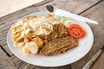 Traditional Nasi Goreng with fried egg and tempe
