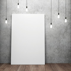 Blank white canvas with glowing light bulbs. 3D rendering - 108866467
