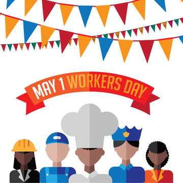 
May first workers labour day flat design