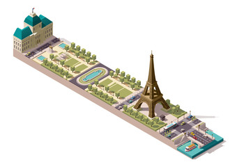 Naklejka premium Izometryczna mapa wektorowa Champ de Mars w Paryżu