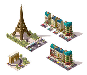 Naklejka premium Elementy architektury wektorowej izometryczny Paryż