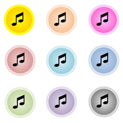 Set of colorful buttons with music notes