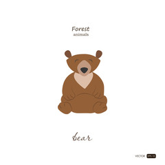 Bear in cartoon style on white background. Forest animals