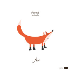 Fox in cartoon style on white background. Forest animals. Vector