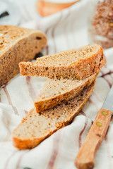 homemade rye bread unleavened, slices, selective focus,rustic