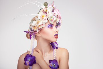 Beauty young woman with wreath on head