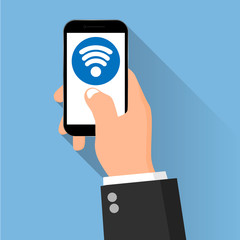 Smart phone in hand with Wi-fi