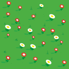 Seamless simple flowers patterns isometric view. 