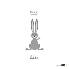Hare in cartoon style on white background. Forest animals. Vecto