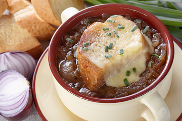 French cuisine. Onion soup served in a tureen