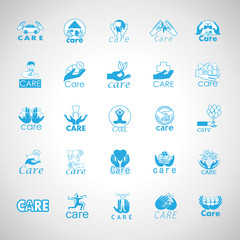 Care Icons Set-Isolated On Gray Background-Vector Illustration,Graphic Design. Healthcare Concept