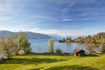 Lake Attersee in the morning in springtime