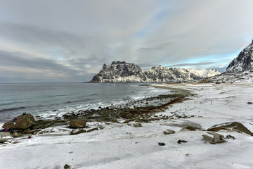 Fototapeta na wymiar Utakliev Beach, Lofoten Islands, Norway