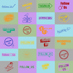 Follow Us Icons Set-Isolated On Mosaic Background-Vector Illustration,Graphic Design
