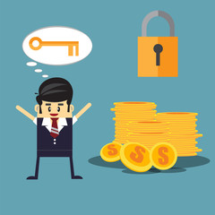 Business man with key try unlock for success, Success concept